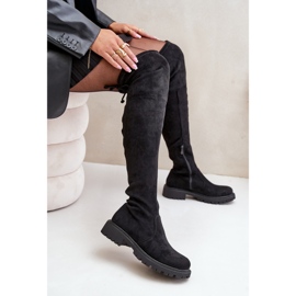 Botas por encima de la rodilla con tacón plano confeccionadas en ante ecológico, Negro Arkelia 6
