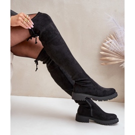 Botas por encima de la rodilla con tacón plano confeccionadas en ante ecológico, Negro Arkelia 8