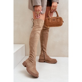 Botas por encima de la rodilla con tacón plano confeccionadas en ante ecológico, Beige Arkelia 2