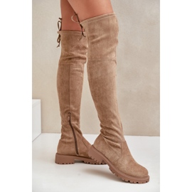 Botas por encima de la rodilla con tacón plano confeccionadas en ante ecológico, Beige Arkelia 3