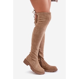Botas por encima de la rodilla con tacón plano confeccionadas en ante ecológico, Beige Arkelia 1