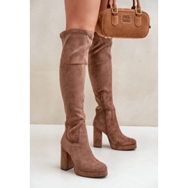 Botas de tacón alto y plataforma con pala por encima de la rodilla Ante ecológico Beige oscuro Zistaria 6