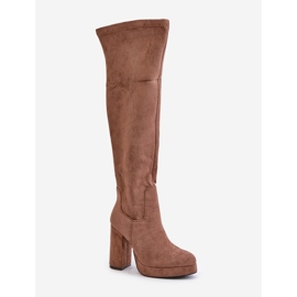 Botas de tacón alto y plataforma con pala por encima de la rodilla Ante ecológico Beige oscuro Zistaria 4