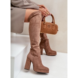 Botas de tacón alto y plataforma con pala por encima de la rodilla Ante ecológico Beige oscuro Zistaria 7