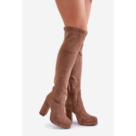 Botas de tacón alto y plataforma con pala por encima de la rodilla Ante ecológico Beige oscuro Zistaria 1