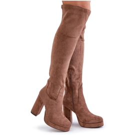 Botas de tacón alto y plataforma con pala por encima de la rodilla Ante ecológico Beige oscuro Zistaria 9