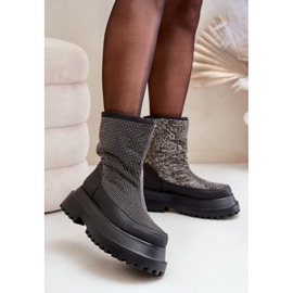 Botas de nieve decoradas Avivina negras con plataforma y tacón plano negro 3