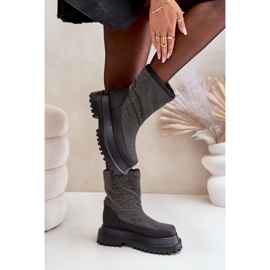 Botas de nieve decoradas Avivina negras con plataforma y tacón plano negro 4