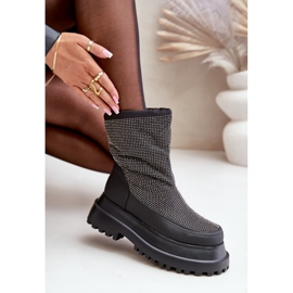 Botas de nieve decoradas Avivina negras con plataforma y tacón plano negro 7