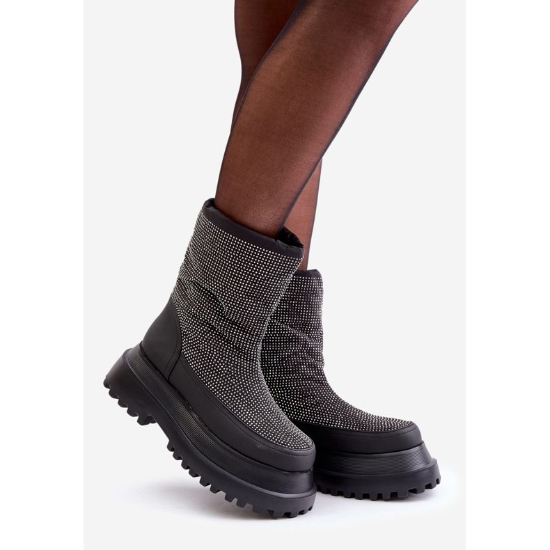 Botas de nieve decoradas Avivina negras con plataforma y tacón plano negro 1 Botas de nieve decoradas Avivina negras con plataforma y tacón plano negro 1