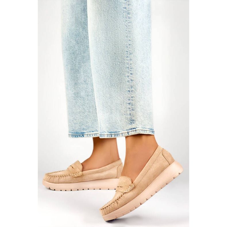 Mocasines de mujer con suela gruesa, ante beige 24-21338BE 2