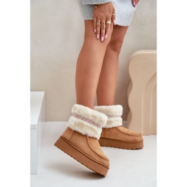 Botas de nieve con plataforma para mujer con pelo y estampado Deepanti camel marrón 8