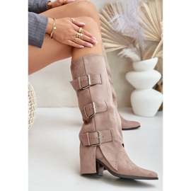 Botas de tacón alto beige con parte superior vuelta y hebillas, Beige Vmissa 9
