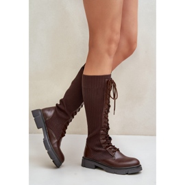 Botas marrones con cordones Vamilena y parte superior elástica marrón 5