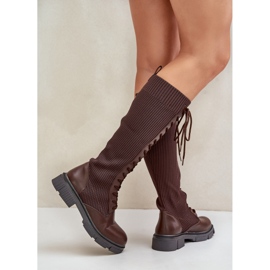 Botas marrones con cordones Vamilena y parte superior elástica marrón 6