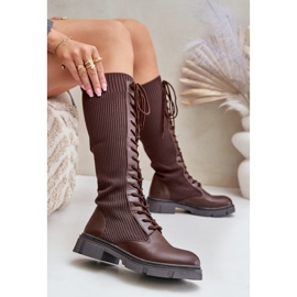 Botas marrones con cordones Vamilena y parte superior elástica marrón 7