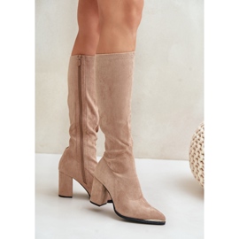 Botas de ante ecológico con tacón cuadrado, Beige Batirae 3
