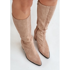 Botas de ante ecológico con tacón cuadrado, Beige Batirae 5