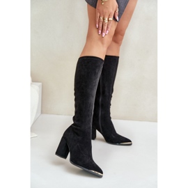 Botas de ante ecológico con tacón en bloque, Black Batirae negro 2