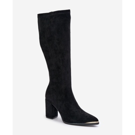 Botas de ante ecológico con tacón en bloque, Black Batirae negro 4