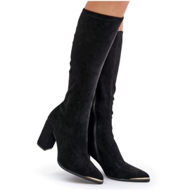 Botas de ante ecológico con tacón en bloque, Black Batirae negro 9