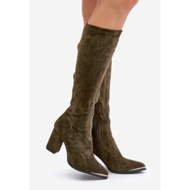 Botas de ante ecológico con tacones de aguja, batirae verde oscuro 1
