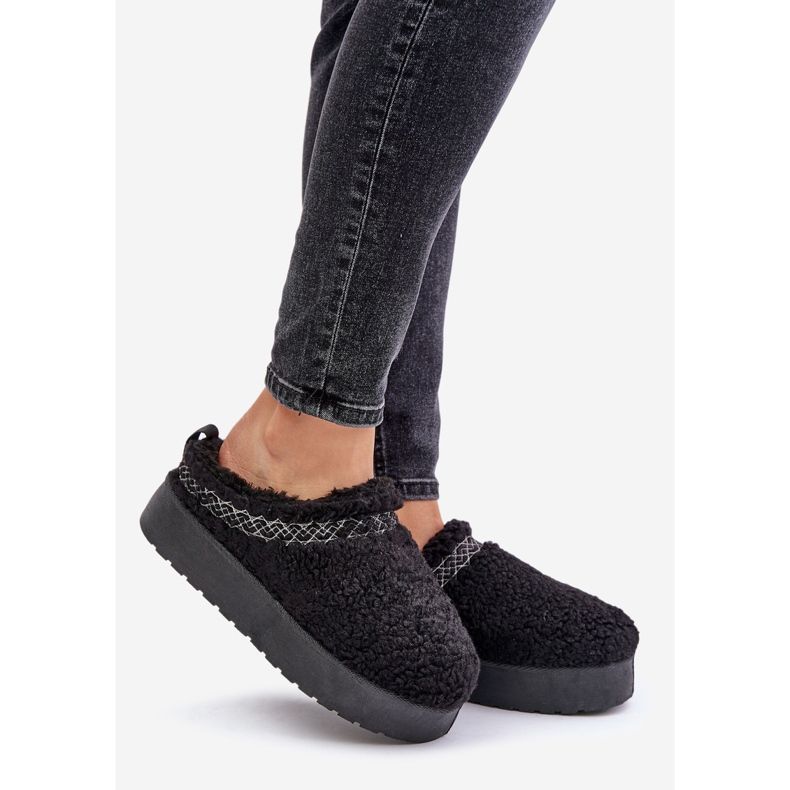 Botas de nieve con plataforma de piel de oveja Mesirra negras con piel negro 1