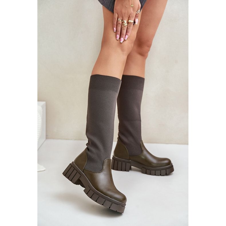 Botas con parte superior flexible y tacón plano, verde oscuro Mesidra 2