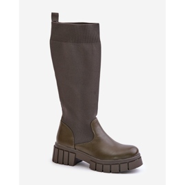 Botas con parte superior flexible y tacón plano, verde oscuro Mesidra 4