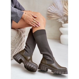 Botas con parte superior flexible y tacón plano, verde oscuro Mesidra 8