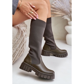 Botas con parte superior flexible y tacón plano, verde oscuro Mesidra 9