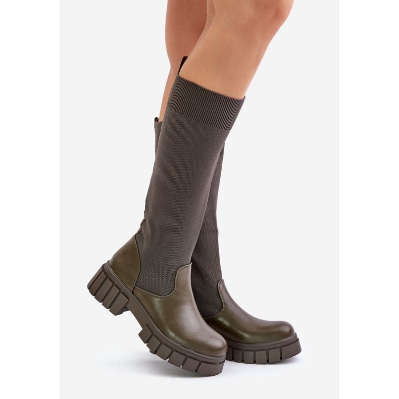 Botas con parte superior flexible y tacón plano, verde oscuro Mesidra 1 Botas con parte superior flexible y tacón plano, verde oscuro Mesidra 1