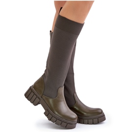 Botas con parte superior flexible y tacón plano, verde oscuro Mesidra 10