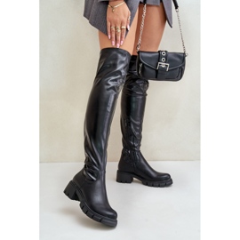 Botas altas con tacón plano confeccionadas en ecopiel Mesiga negro 1