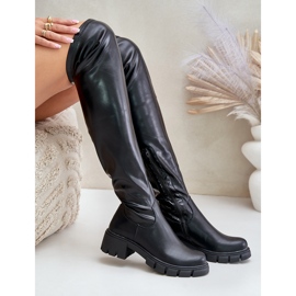 Botas altas con tacón plano confeccionadas en ecopiel Mesiga negro 9