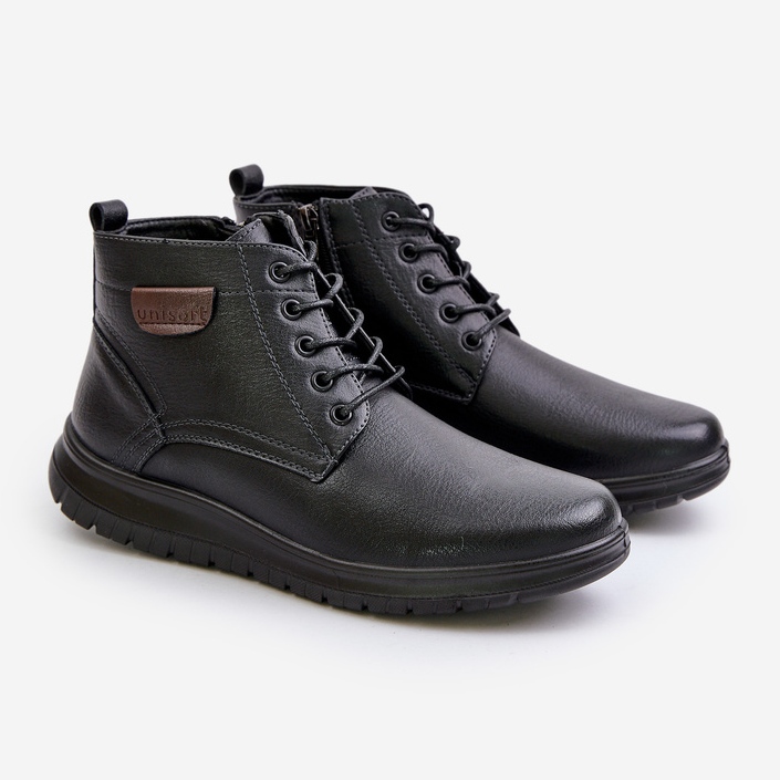 Botas con cordones y cremallera aisladas para hombre, negro Hlimena 1