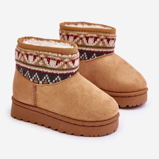 Botas de nieve sin cordones para niños con aplicación estampada y aislamiento con pelo Mirirae color camel beige 1