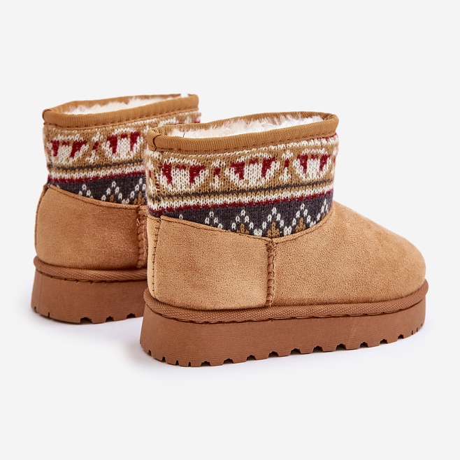 Botas de nieve sin cordones para niños con aplicación estampada y aislamiento con pelo Mirirae color camel beige 2