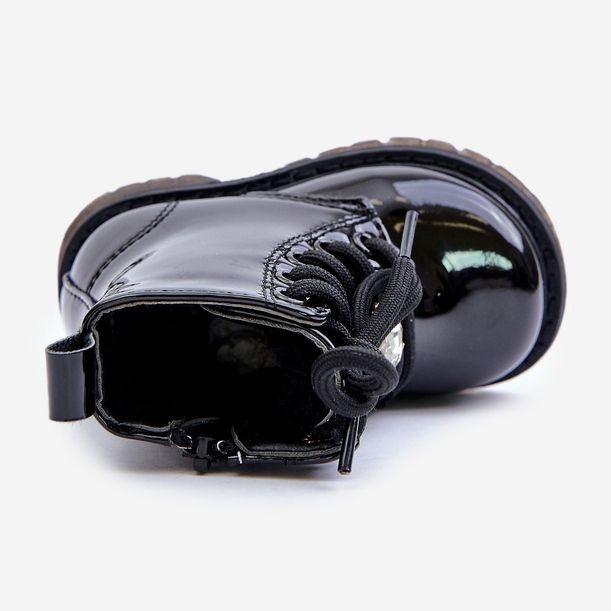 Botines infantiles de charol aislante con osito y cremallera, Negro Enchanta 2