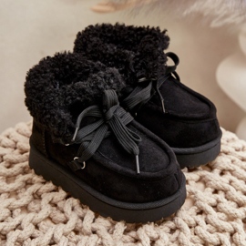 Botas de nieve para niños Adelane negras aisladas con pelo negro 5