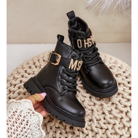 Botas Cálidas de Niña en Piel Ecológica con Tira Decorativa, Negro Gilian 5