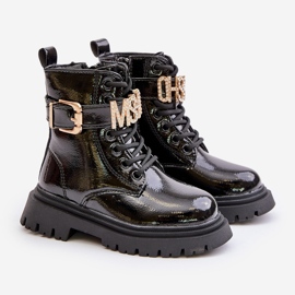 Botas de niña de charol con tira decorativa, negro Gilian 1