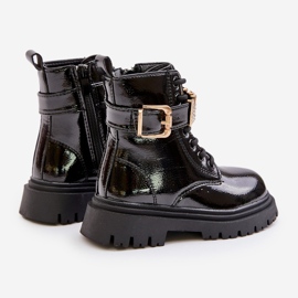 Botas de niña de charol con tira decorativa, negro Gilian 2