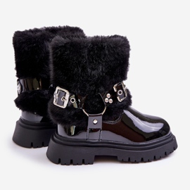 Botines de niña de charol con pelo y hebillas Negro Cartemes 2