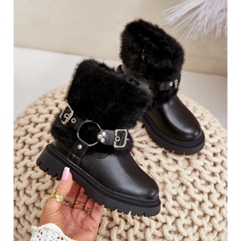 Botas Niña Piel Ecológica con Pelo y Hebillas Cartemes Negros 4