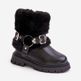 Botas Niña Piel Ecológica con Pelo y Hebillas Cartemes Negros 6