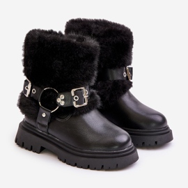 Botas Niña Piel Ecológica con Pelo y Hebillas Cartemes Negros 1