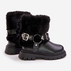 Botas Niña Piel Ecológica con Pelo y Hebillas Cartemes Negros 2