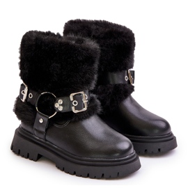 Botas Niña Piel Ecológica con Pelo y Hebillas Cartemes Negros 7