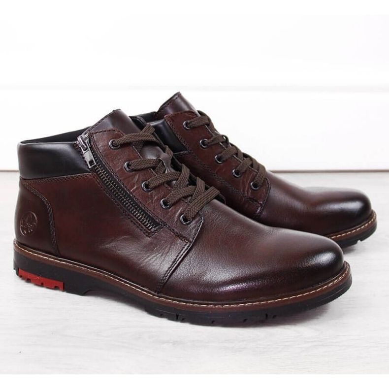 Botas cómodas de piel con aislamiento de lana Rieker M RKR625 marrón 1
